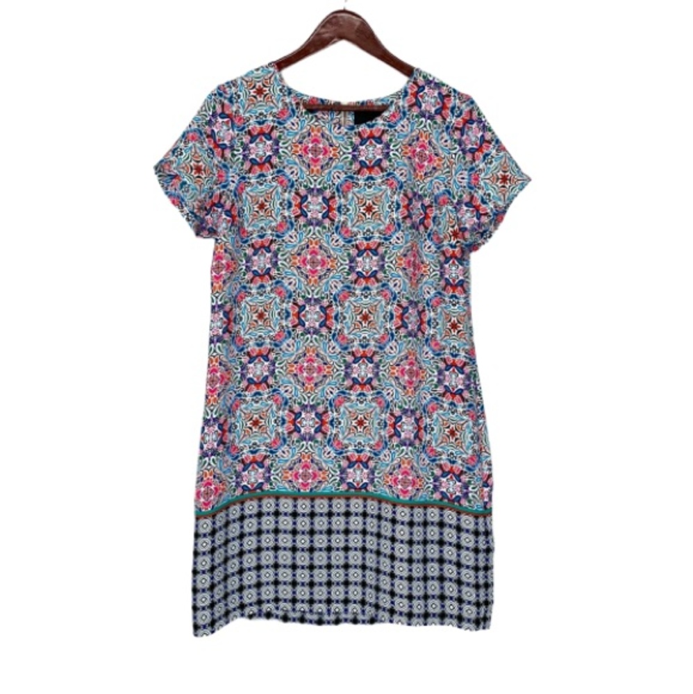 Cynthia Rowley Multicolored Vibrant Geometric Floral Short Sleeve Dress Size 10